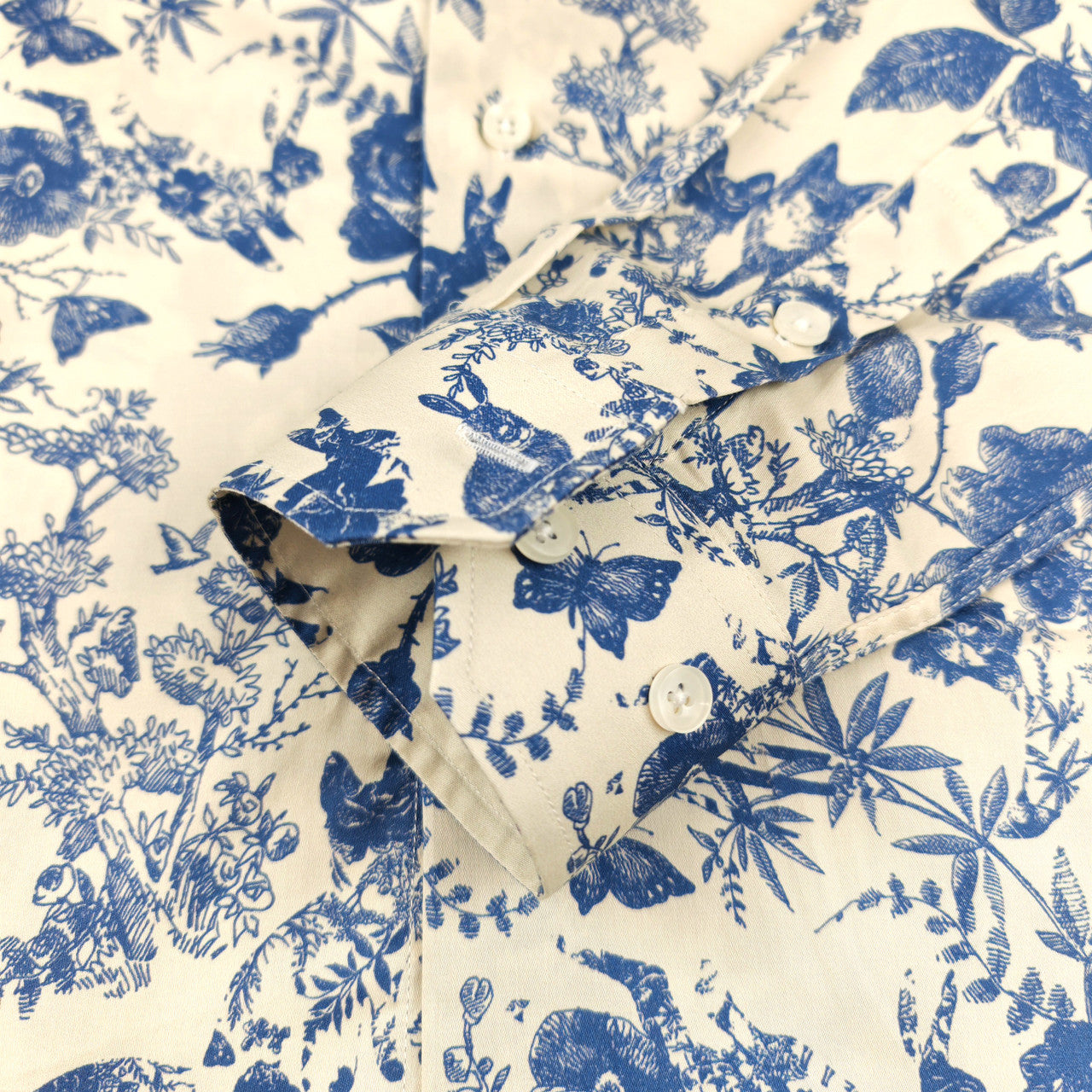 Men's Slim Fit Blue & White Nature Print Shirt-2
