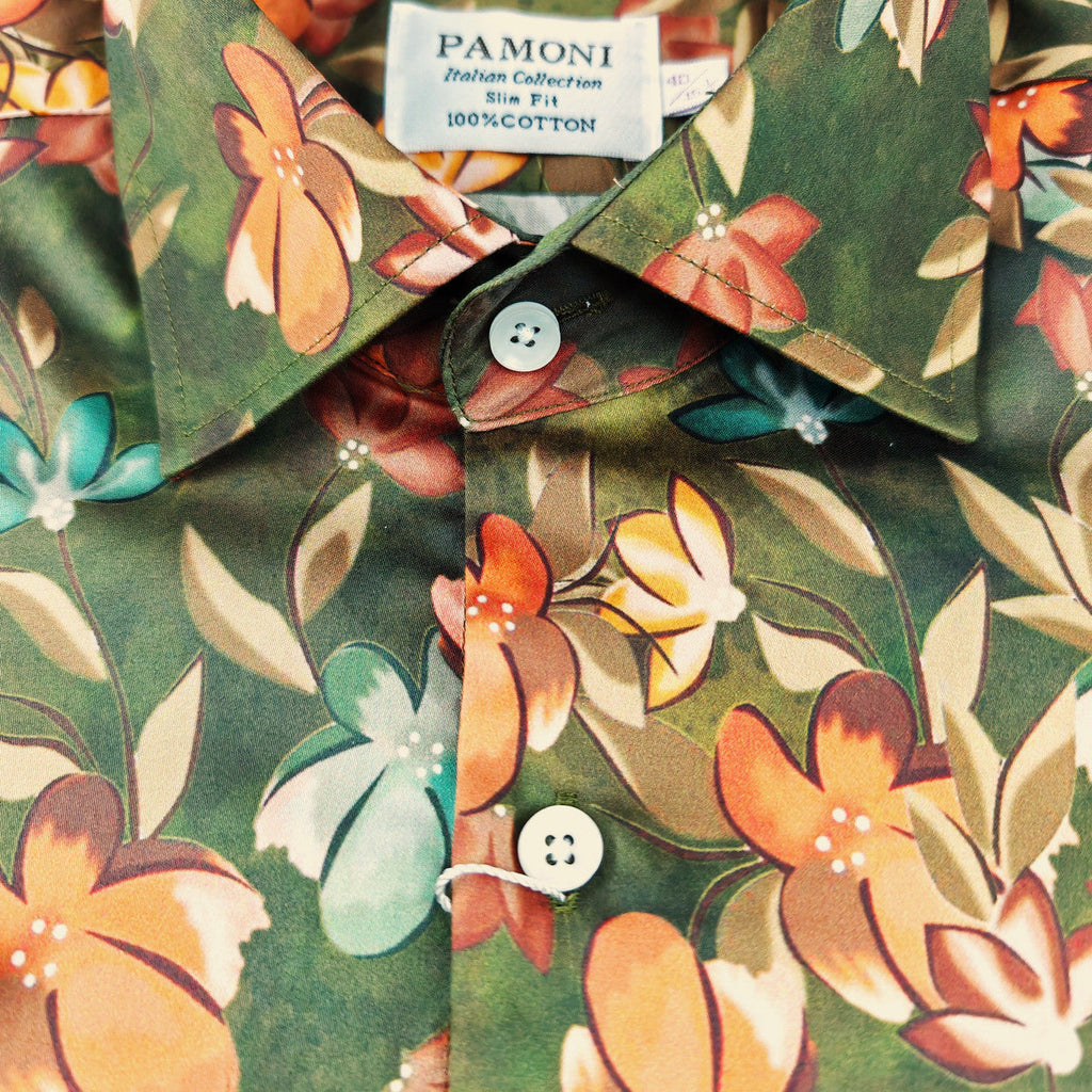 Men's Slim Fit Short Sleeve Floral Print Shirt-2