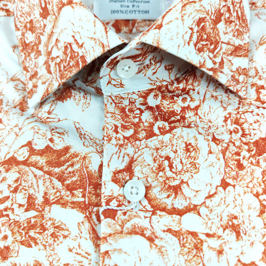 White Orange Floral and Botanical Print Short Sleeves Shirt-2