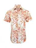 White Orange Floral and Botanical Print Short Sleeves Shirt-0