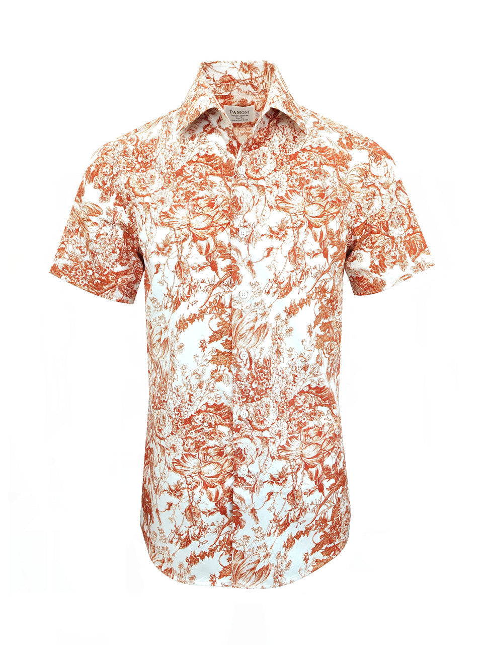 White Orange Floral and Botanical Print Short Sleeves Shirt-0