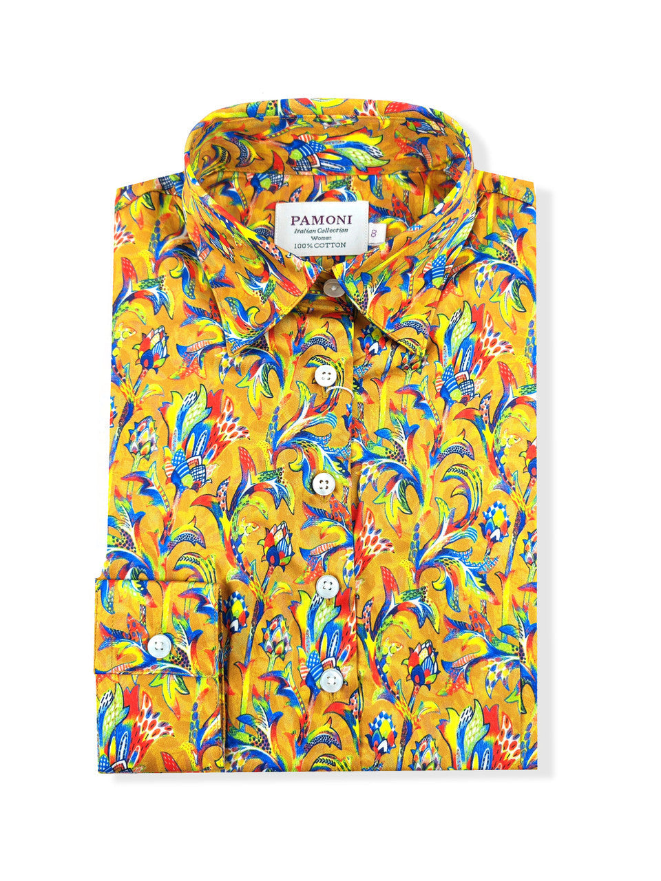 Golden Floral Breeze Women's Fitted Shirt-1