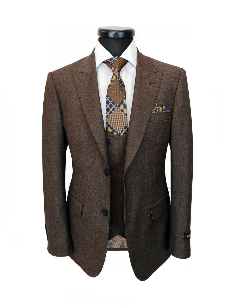 Brown 3-Piece Wool Blend Suit-4