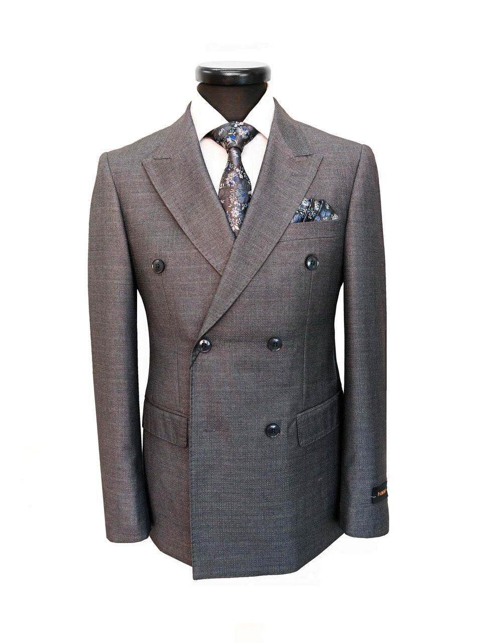 Men’s Grey Double-Breasted Wool Blend Suit-4