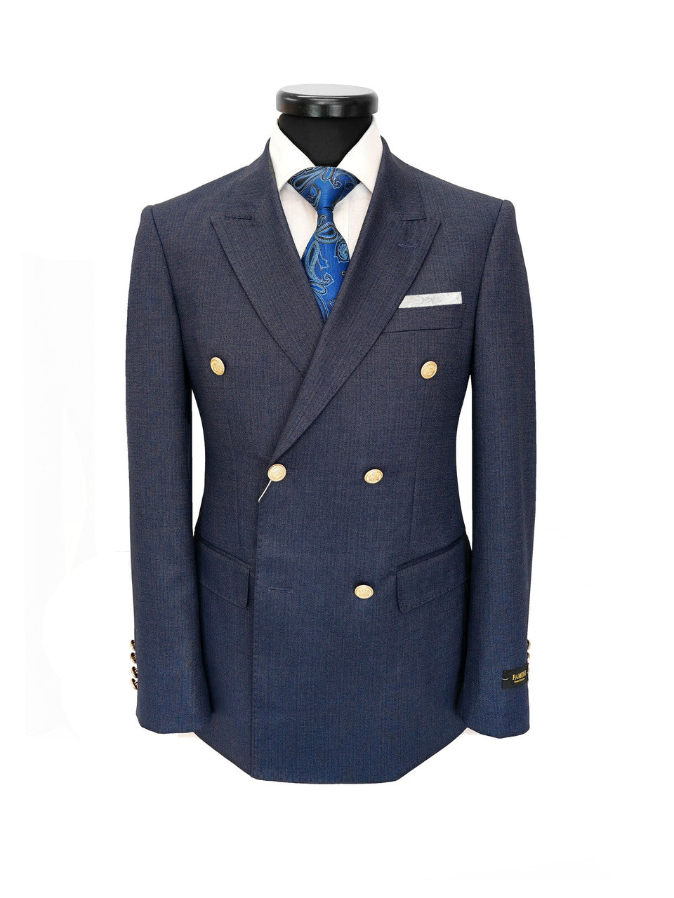 Men's Navy Birdseye Double-Breasted Suit With Gold-Tone Buttons-1
