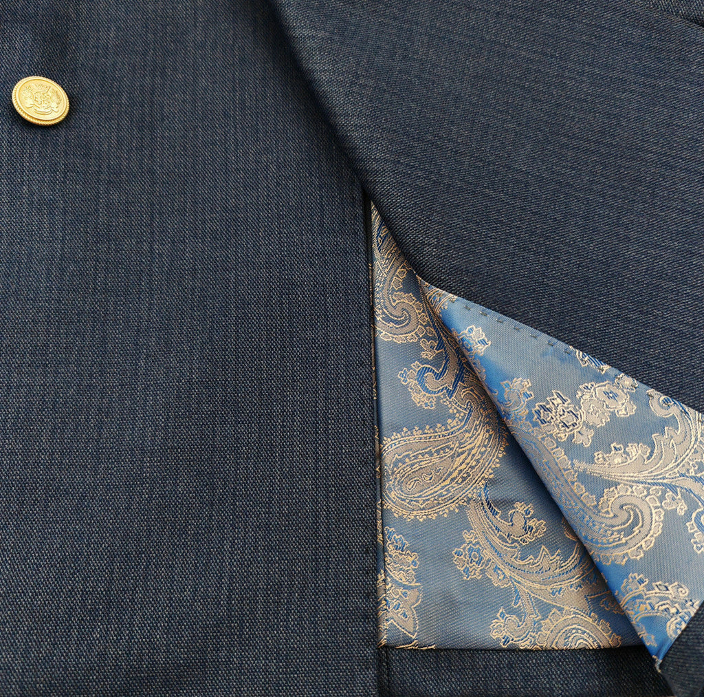 Men's Navy Birdseye Double-Breasted Suit With Gold-Tone Buttons-2