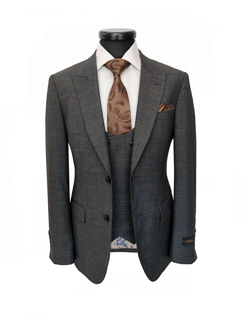 Men's Grey Prince Of Wales Check 3-Piece Suit-3