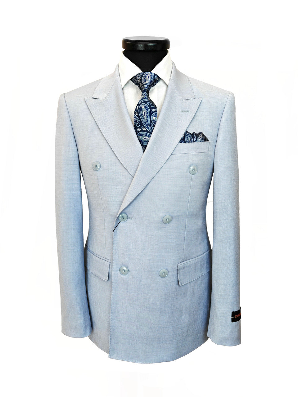 Light Blue Double-Breasted Slim Fit Suit-3