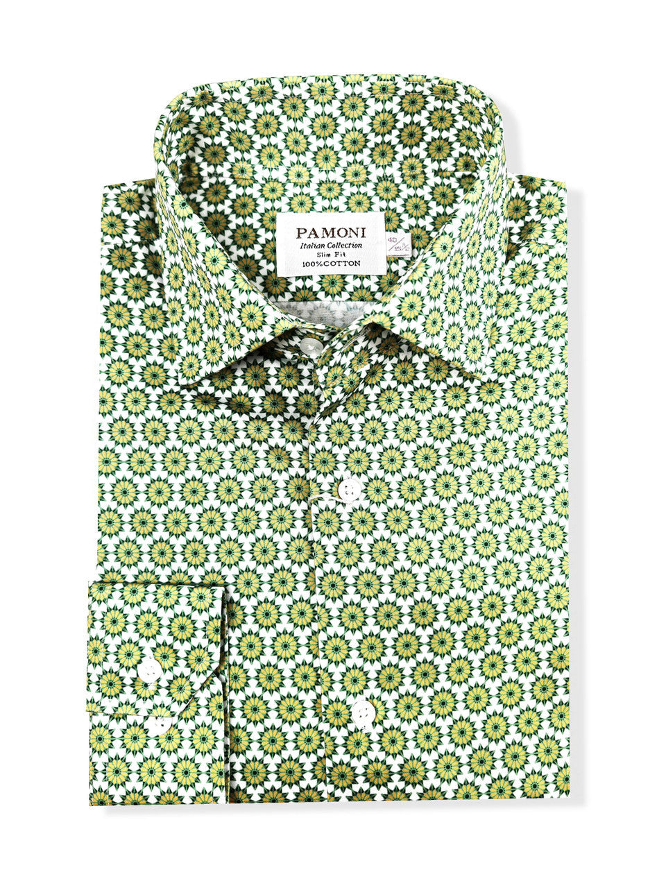 Green Geometric Print Slim Fit Cotton Shirt – Single Cuff-1