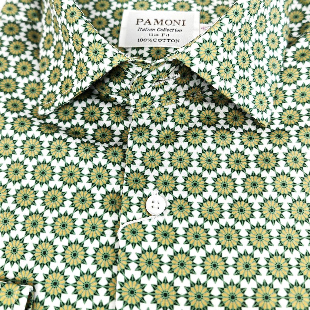 Green Geometric Print Slim Fit Cotton Shirt – Single Cuff-2
