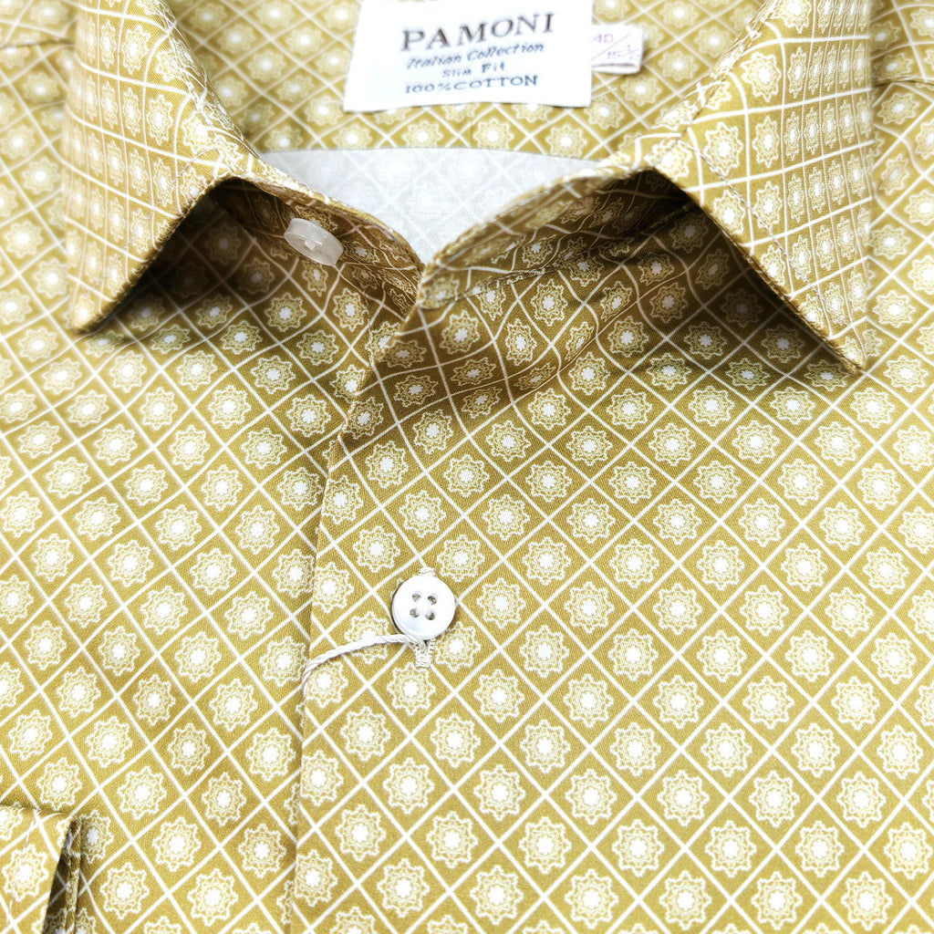Men’s Yellow Diamond Print Slim Fit Cotton Shirt-2