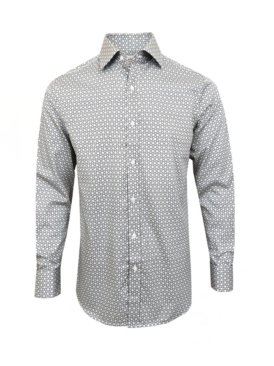 Black and White Geometric Print Slim Fit Double Cuff Shirt-0