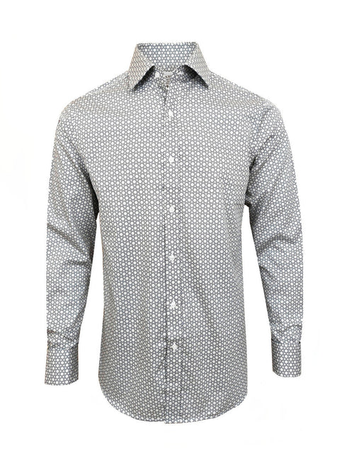 Black and White Geometric Print Slim Fit Double Cuff Shirt-0