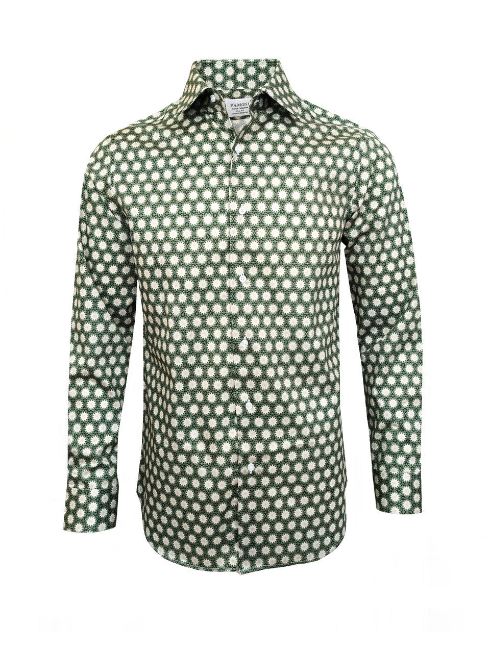 Green Geometric Floral Print Slim Fit Shirt-0