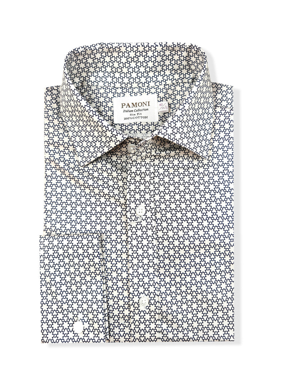 Black and White Geometric Print Slim Fit Double Cuff Shirt-1