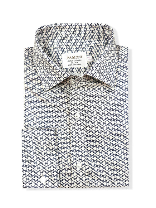Black and White Geometric Print Slim Fit Double Cuff Shirt-1