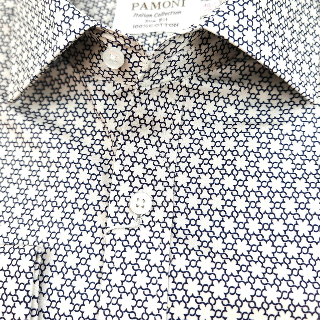 Black and White Geometric Print Slim Fit Double Cuff Shirt-2