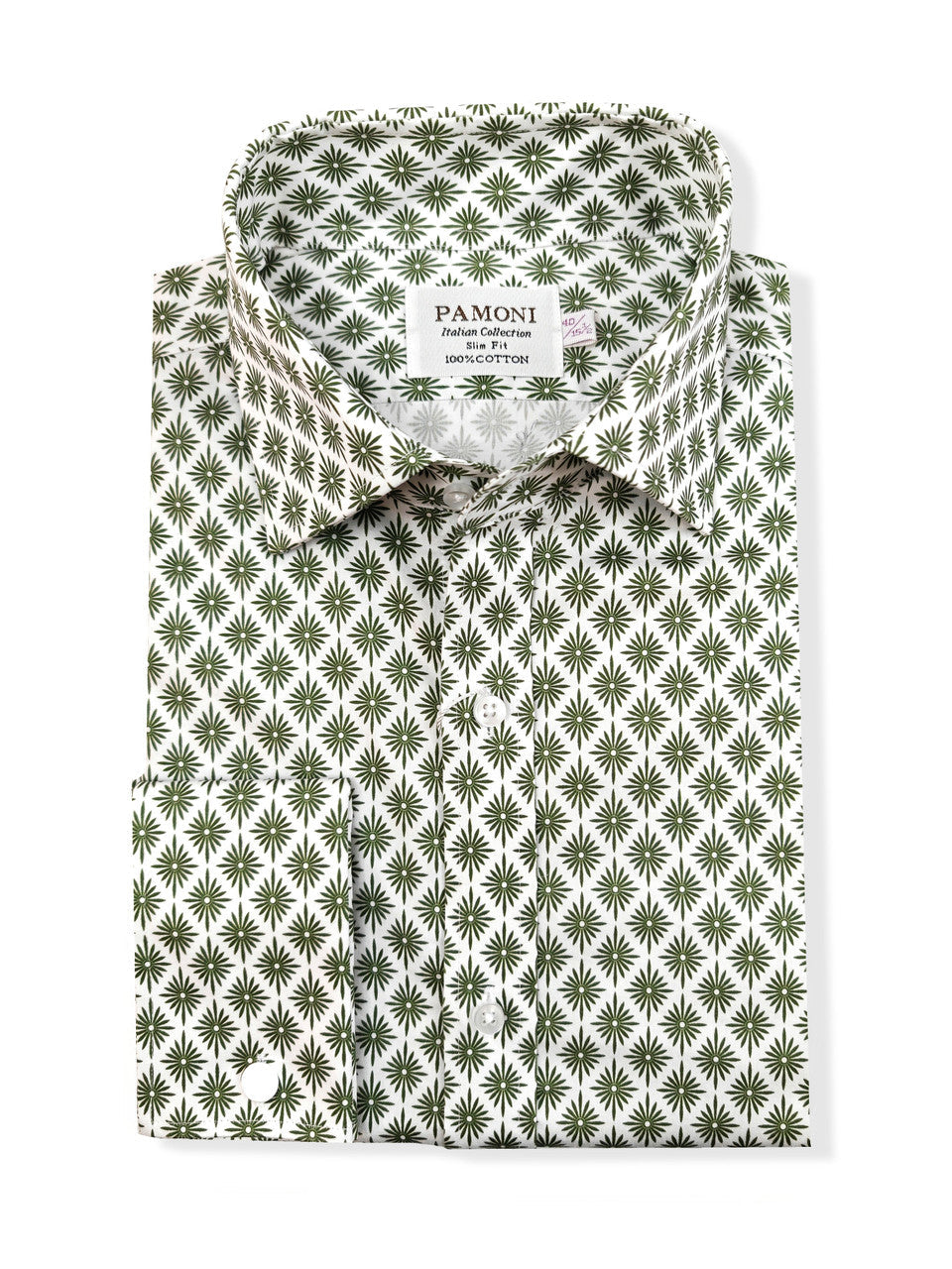 Green Palm Print Slim Fit Shirt-1