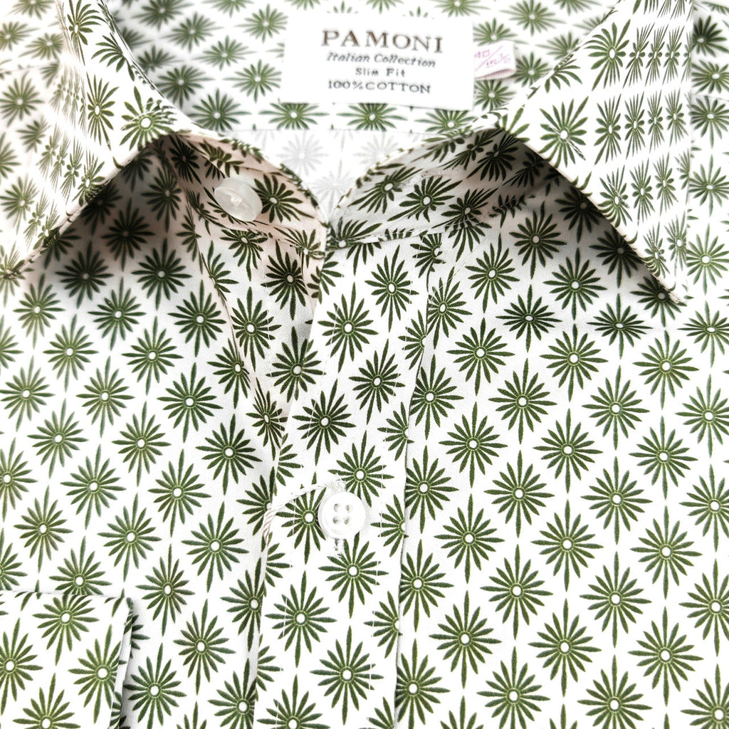 Green Palm Print Slim Fit Shirt-2