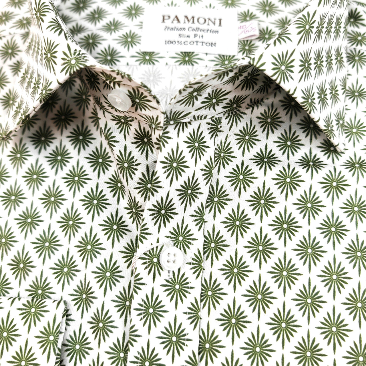 Green Palm Print Slim Fit Shirt-2
