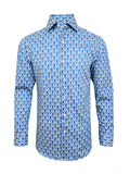 Men’s Blue Floral Tile Print Slim Fit Cotton Shirt-0