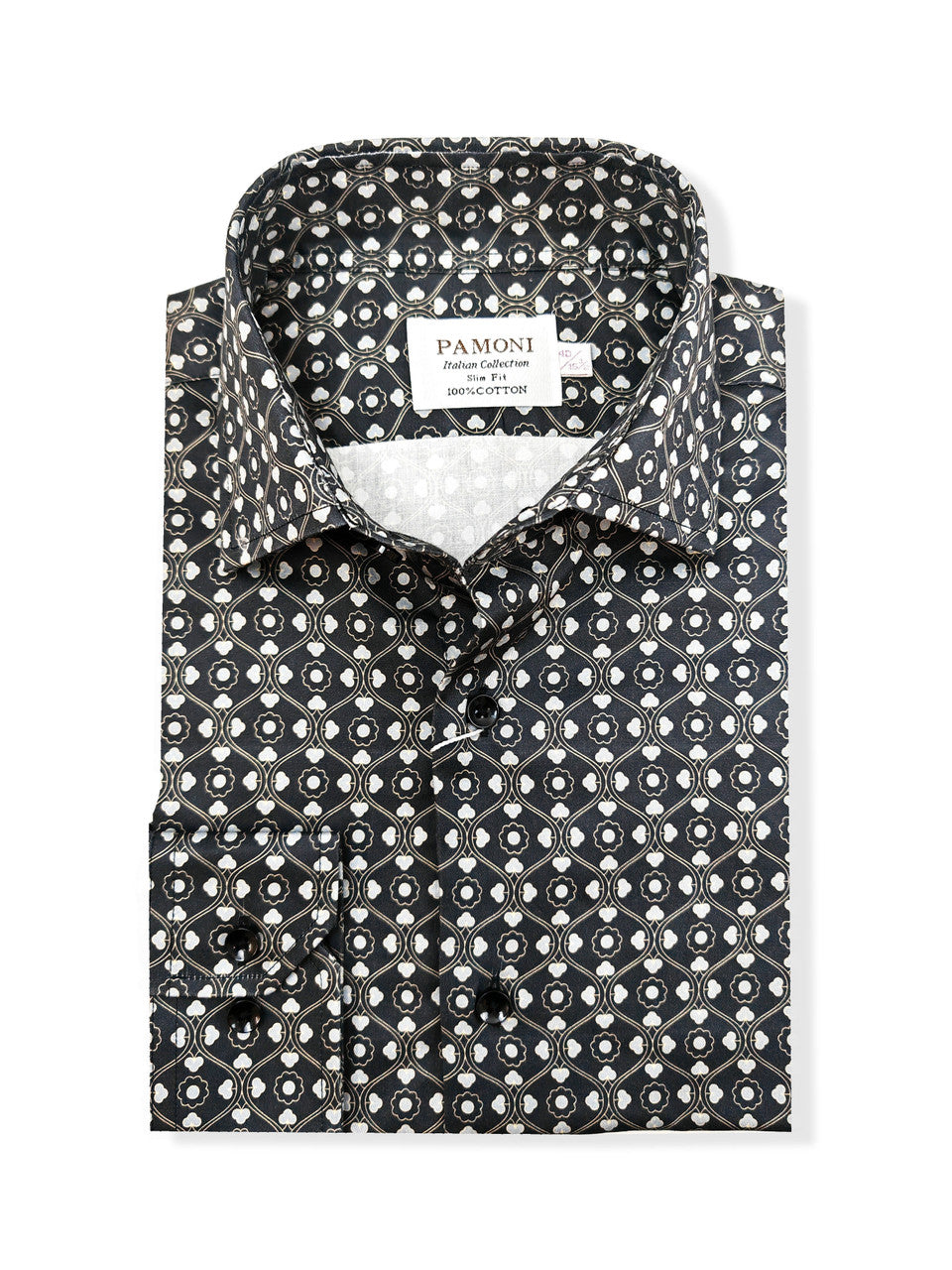 Men’s Black & White Geometric Print Slim Fit Shirt – 100% Cotton-1