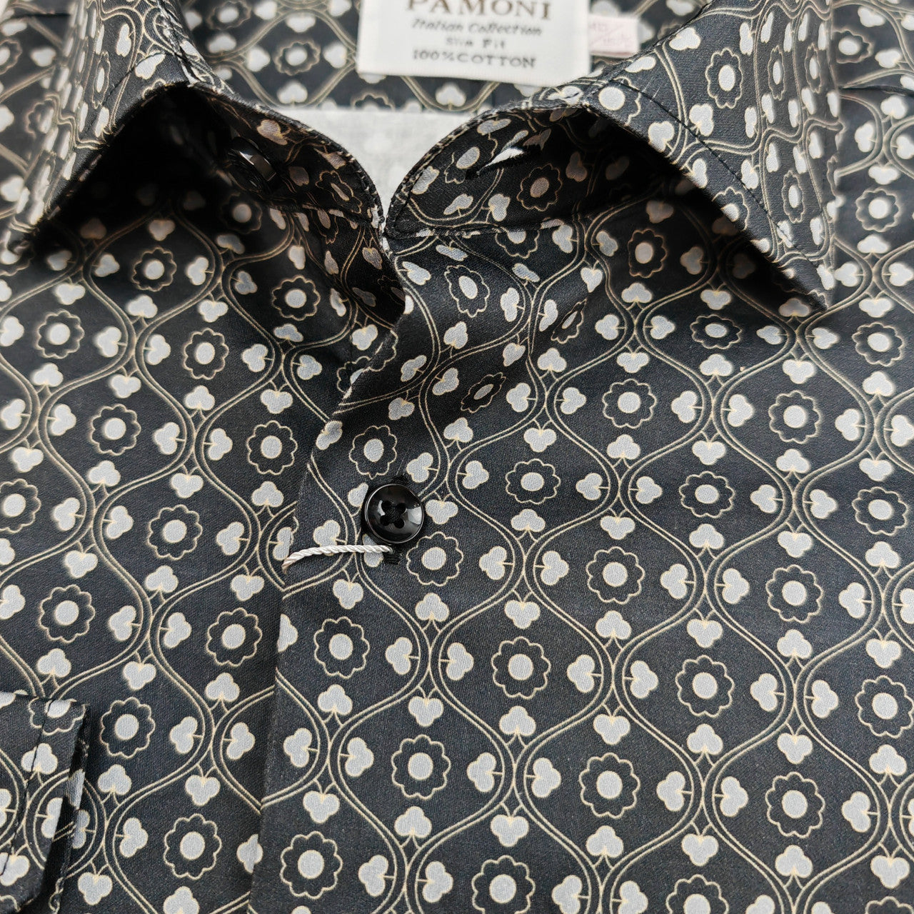 Men’s Black & White Geometric Print Slim Fit Shirt – 100% Cotton-2