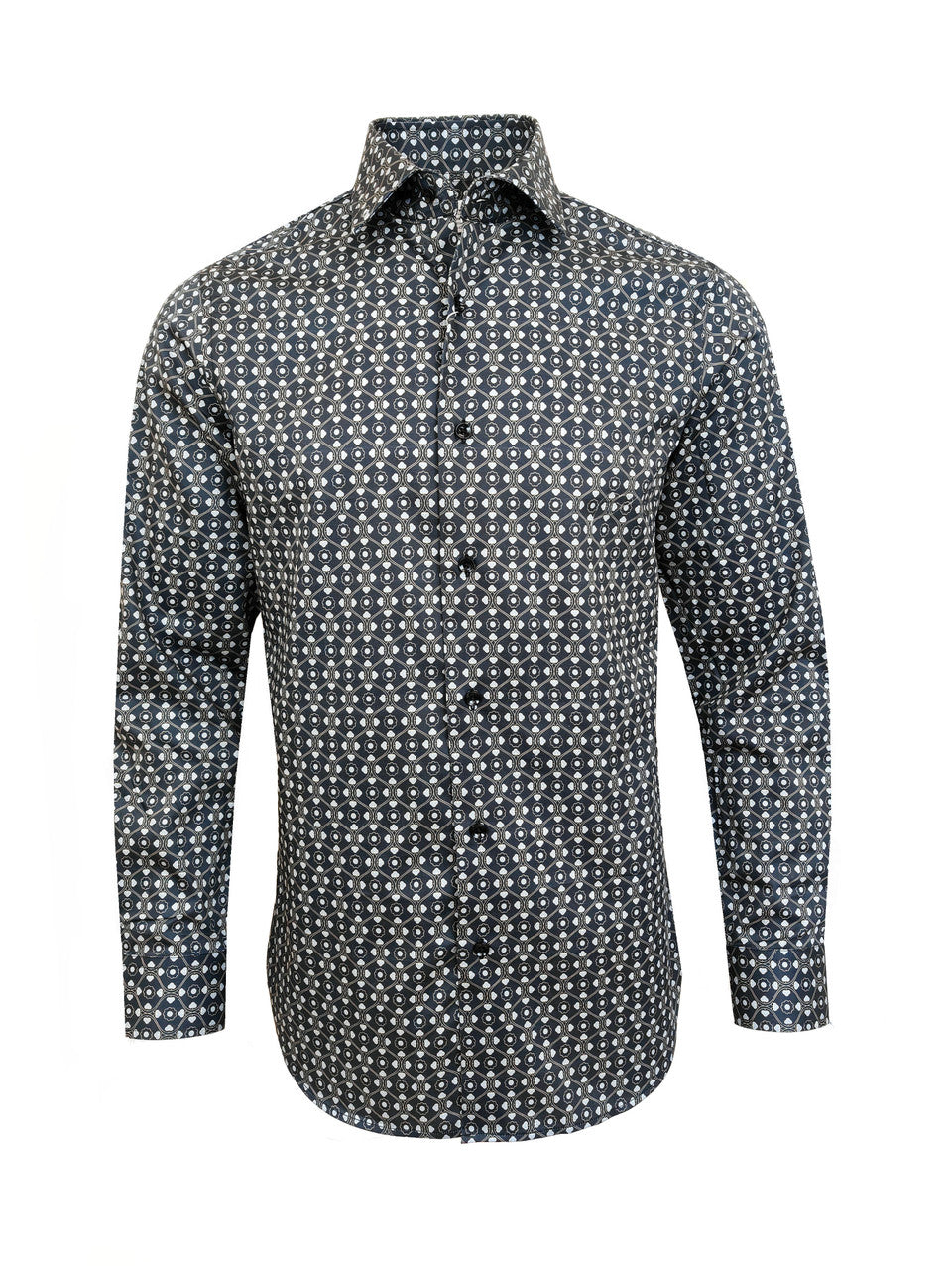 Men’s Black & White Geometric Print Slim Fit Shirt – 100% Cotton-0