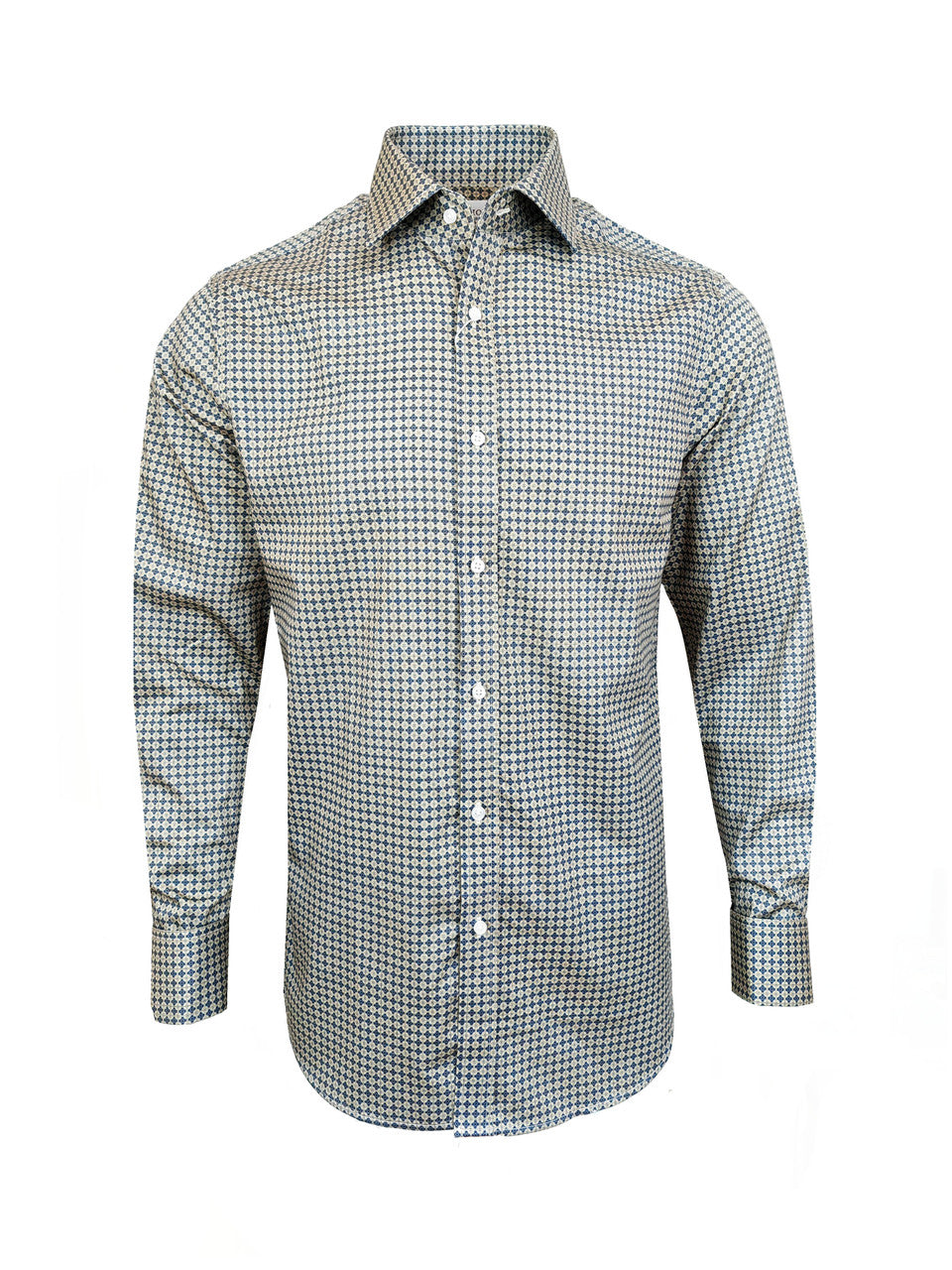 Men’s Beige & Navy Geometric Print Slim Fit Shirt – Double Cuffs, 100% Cotton-0