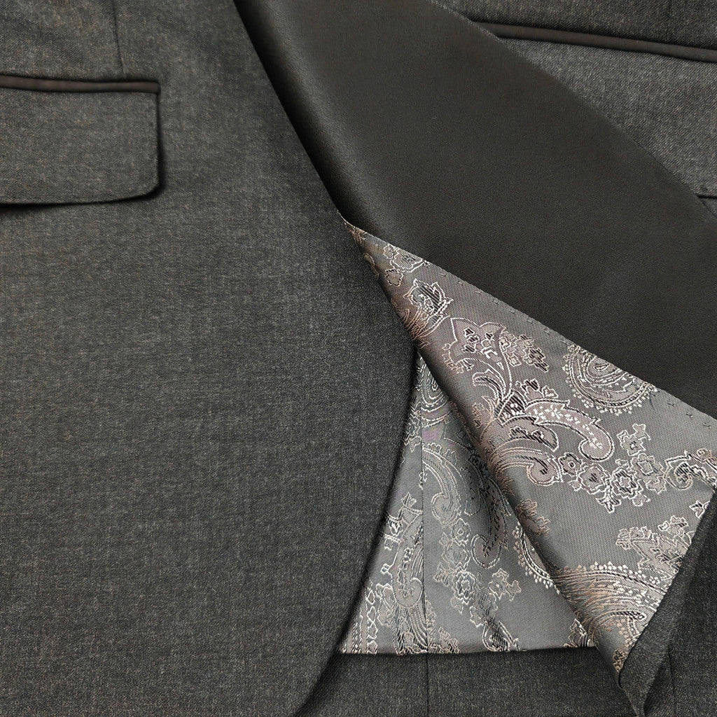 Men’s Slim Fit Wool-Blend Tuxedo with Satin Shawl Lapels – Charcoal-4