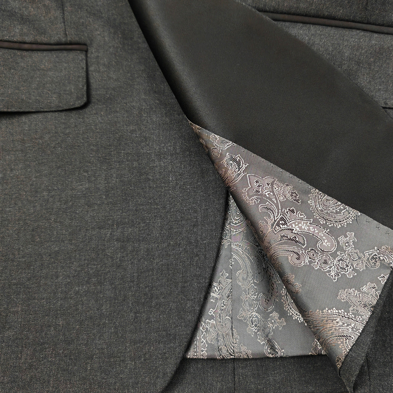 Men’s Slim Fit Wool-Blend Tuxedo with Satin Shawl Lapels – Charcoal-4