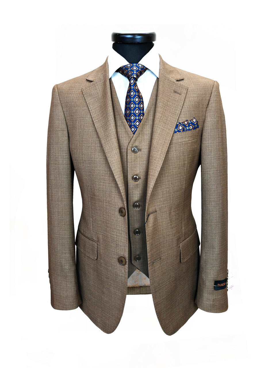 Men’s Slim Fit 3-Piece Wool-Blend Suit – Light Brown-3