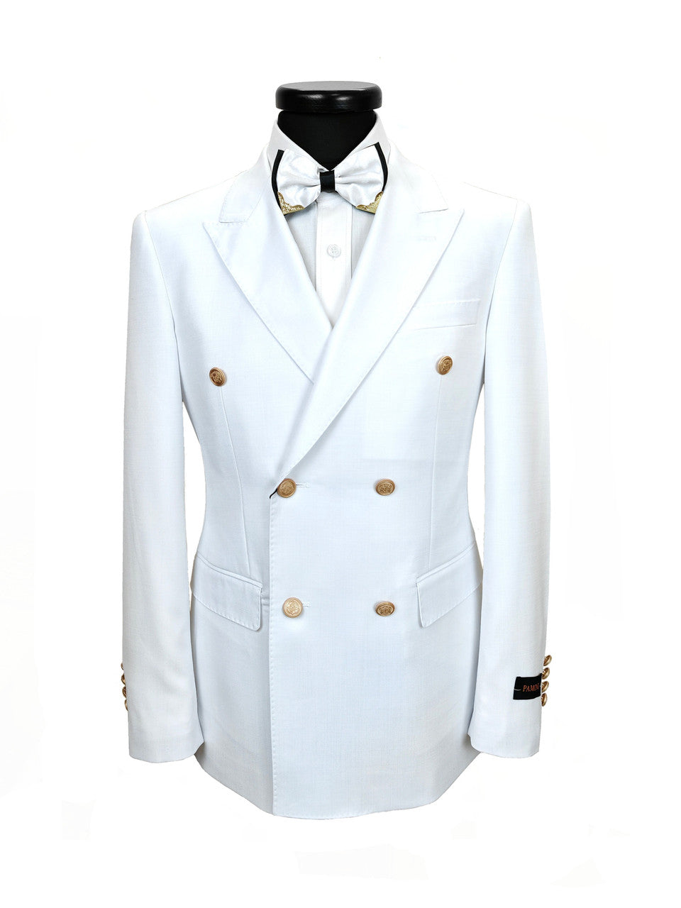 Men’s Slim Fit White Double-Breasted Wool-Blend Suit with Gold Buttons-3