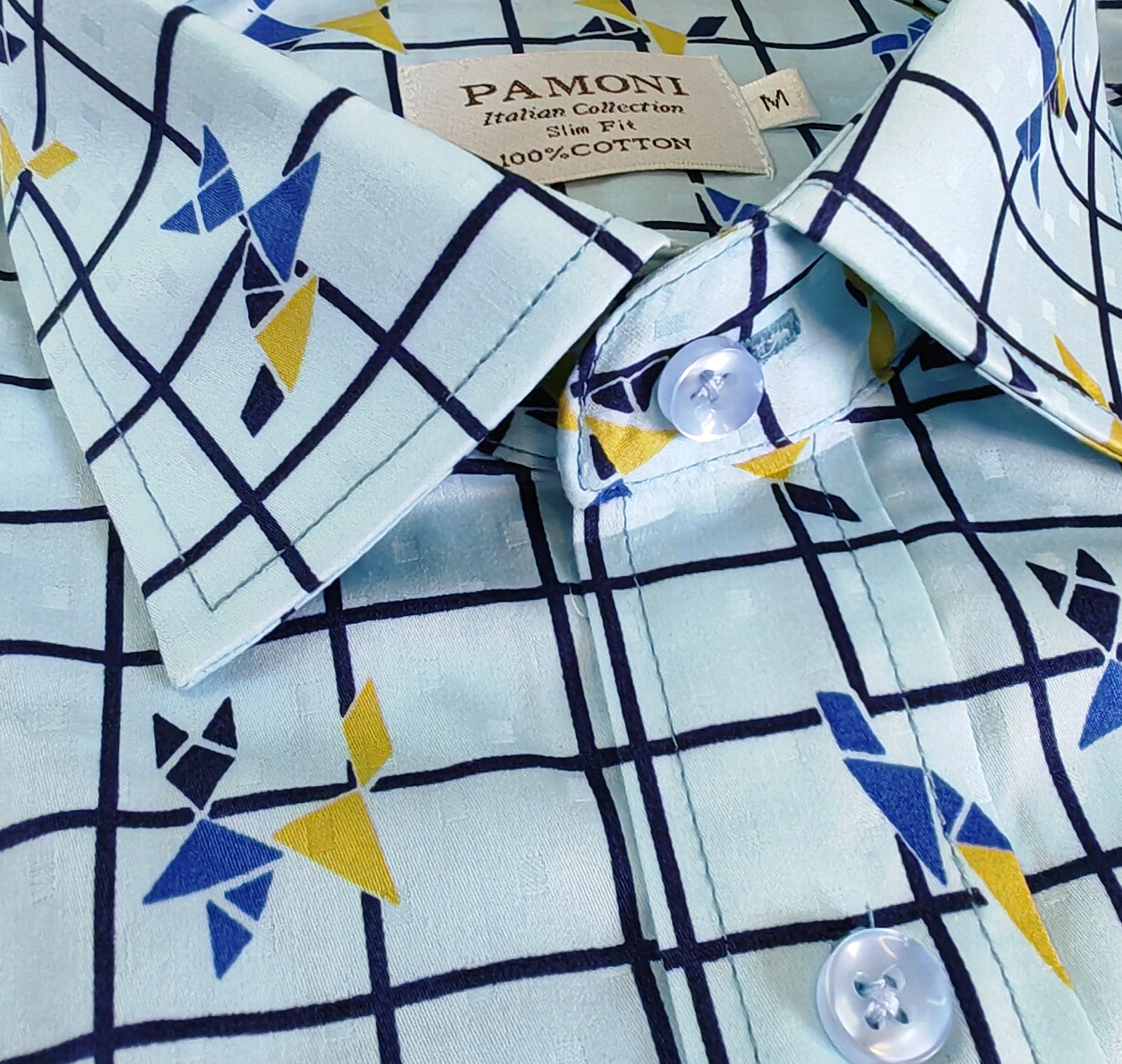 Sky Blue Checkered Short-Sleeve Shirt with Delicate Floral Print-2
