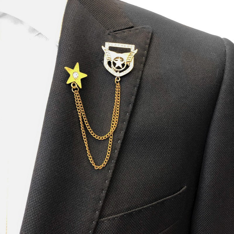 Winged Heraldic Emblem Chain Lapel Pin-1