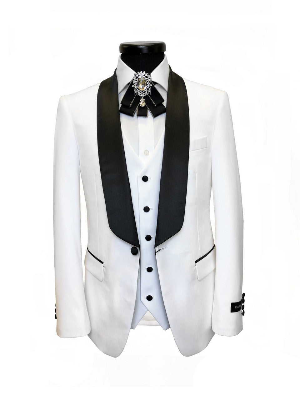 White 3-Piece Tuxedo with Black Shawl Lapel-2