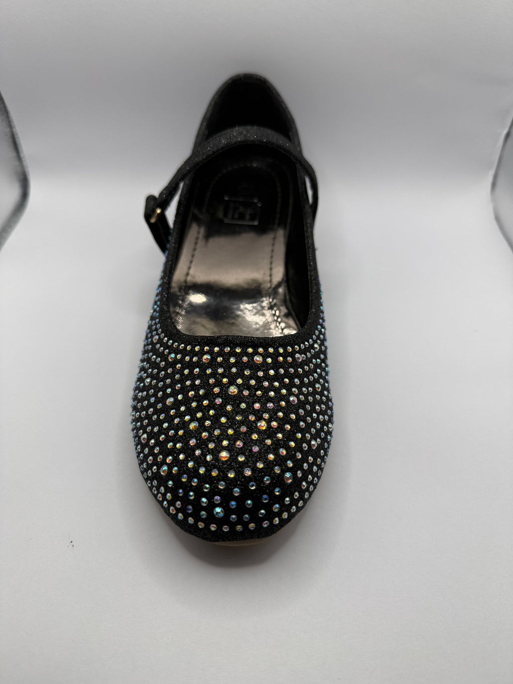 The Shoe Box Boutique Girls Black Glitter Mary Jane Shoes with Iridescent Rhinestones