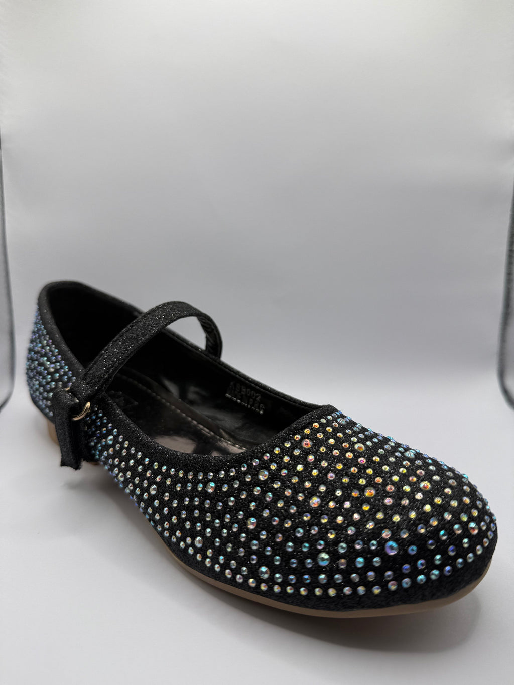 The Shoe Box Boutique Girls Black Glitter Mary Jane Shoes with Iridescent Rhinestones
