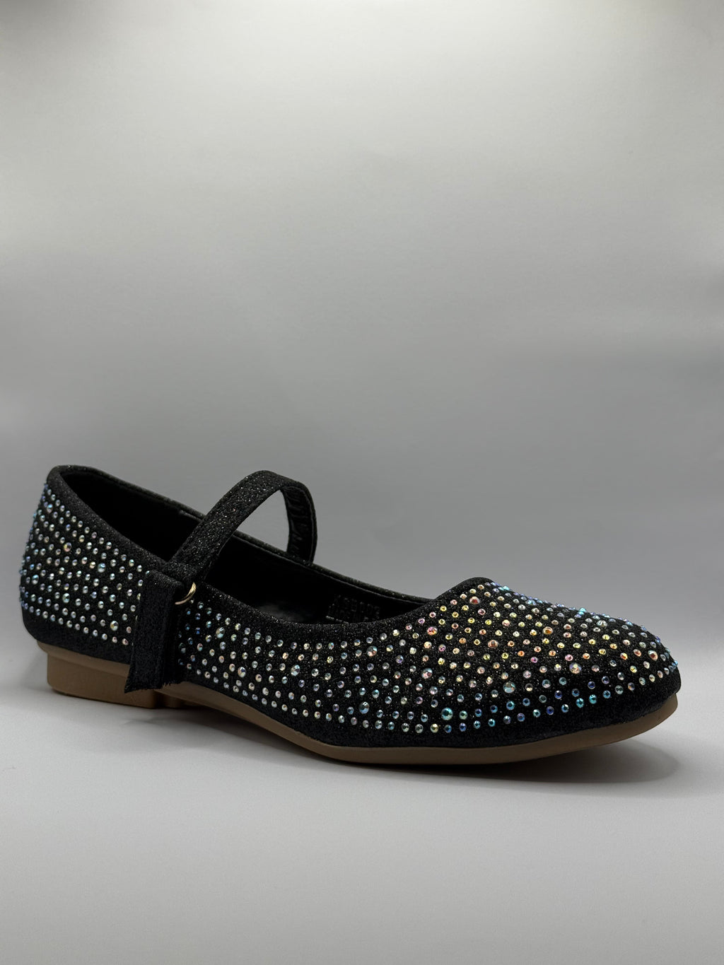 The Shoe Box Boutique Girls Black Glitter Mary Jane Shoes with Iridescent Rhinestones