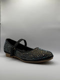 The Shoe Box Boutique Girls Black Glitter Mary Jane Shoes with Iridescent Rhinestones