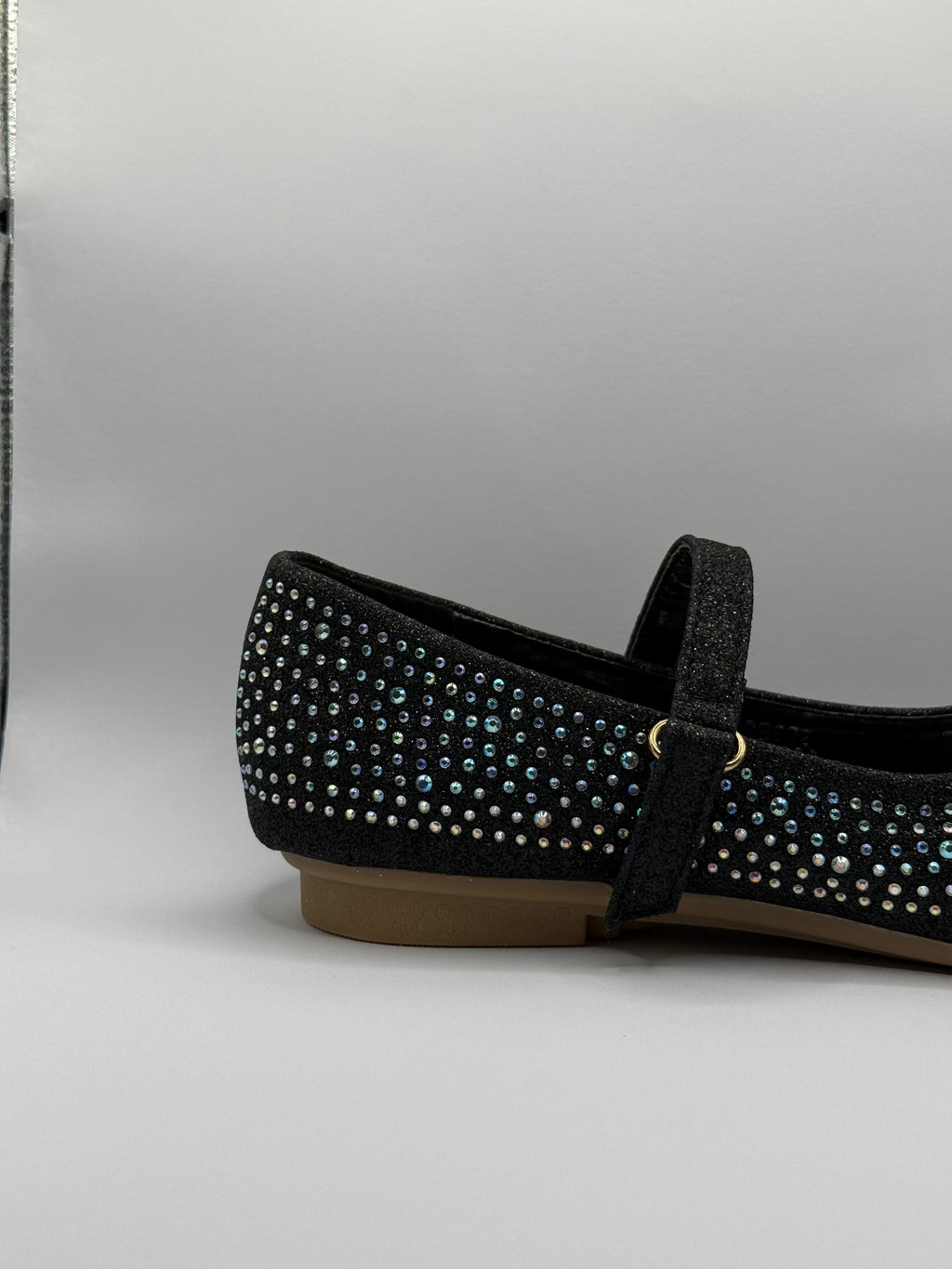 The Shoe Box Boutique Girls Black Glitter Mary Jane Shoes with Iridescent Rhinestones
