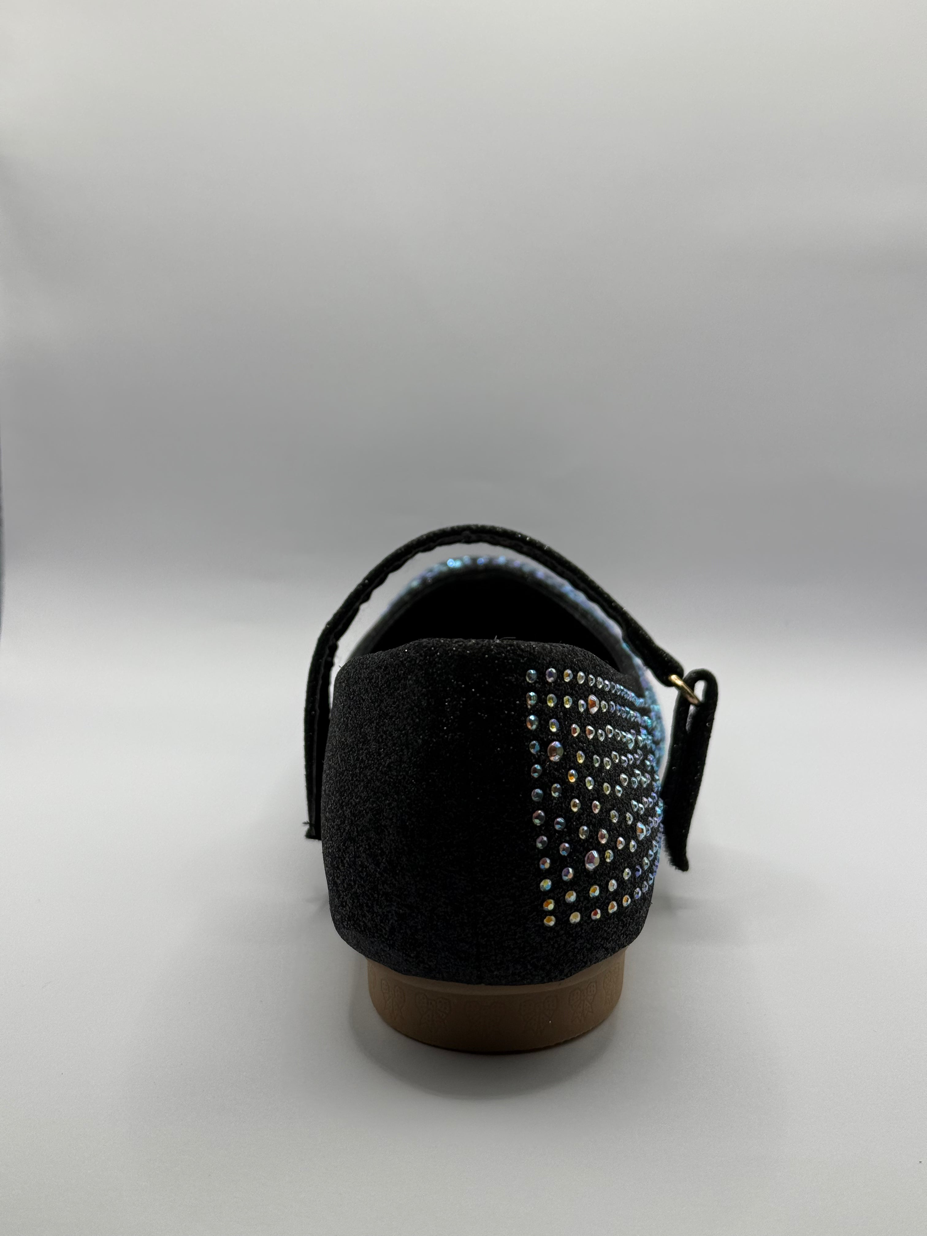 The Shoe Box Boutique Girls Black Glitter Mary Jane Shoes with Iridescent Rhinestones