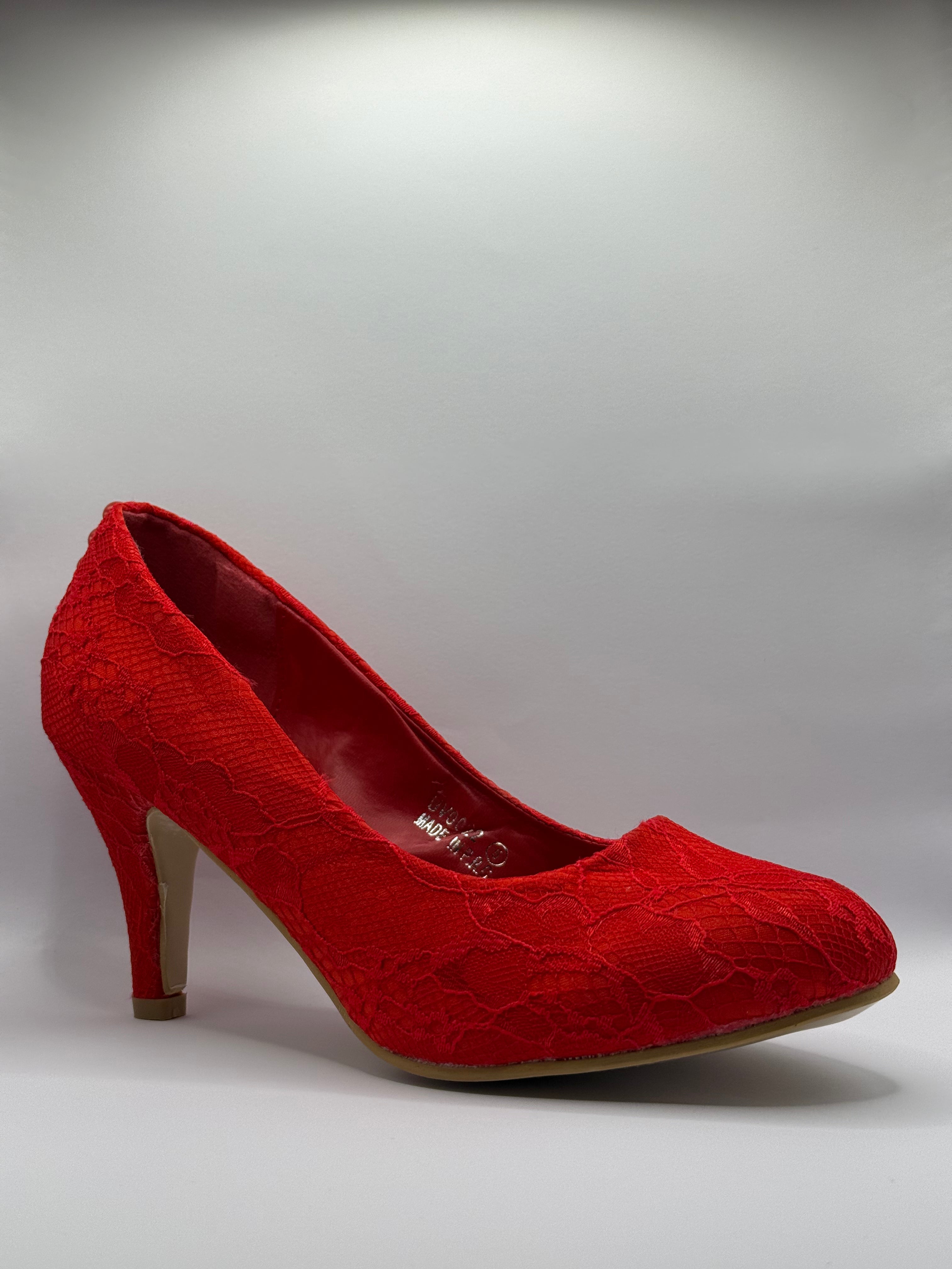 The Shoe Box Boutique Red Floral Lace Stiletto High Heels for Women