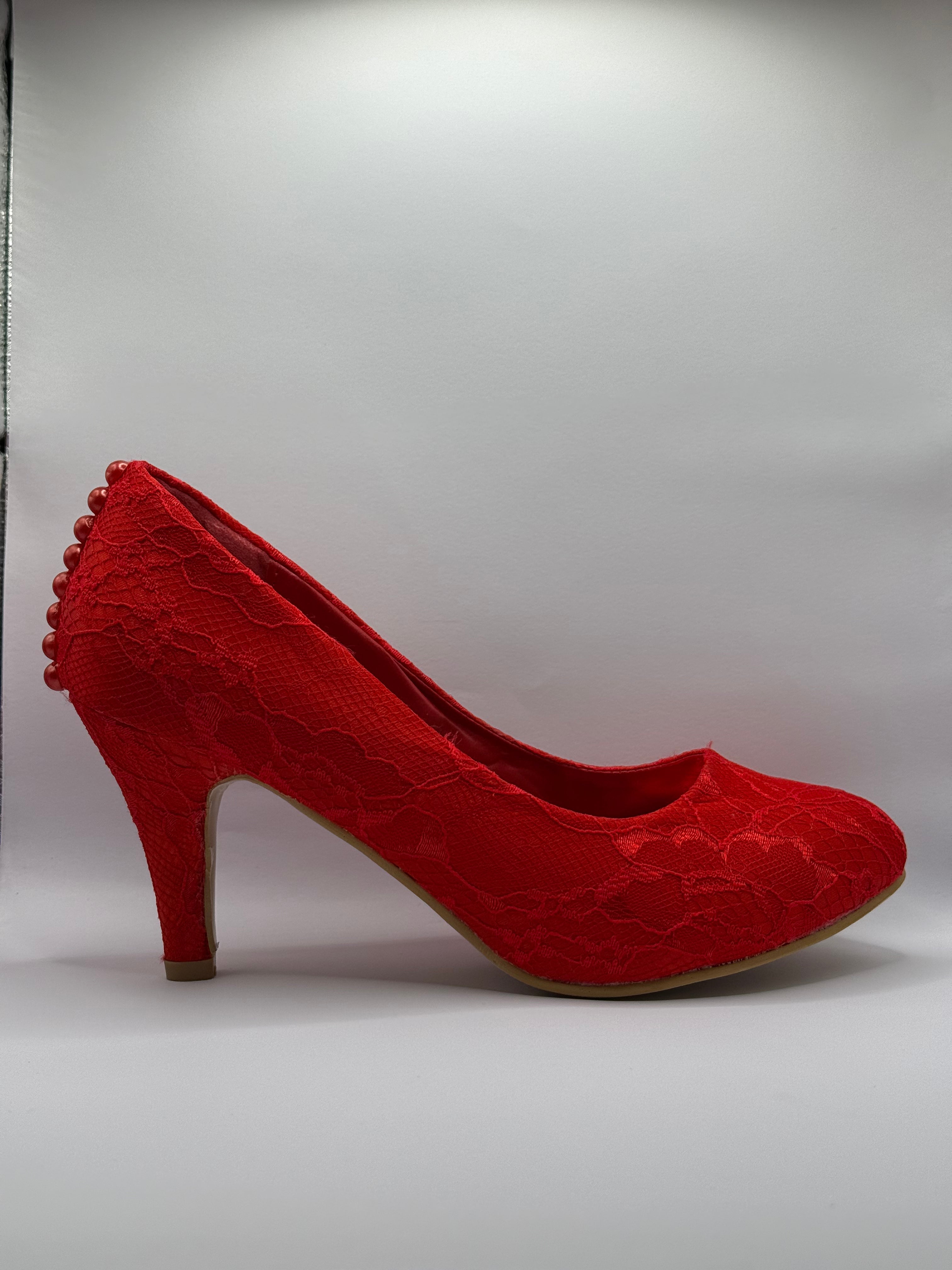 The Shoe Box Boutique Red Floral Lace Stiletto High Heels for Women