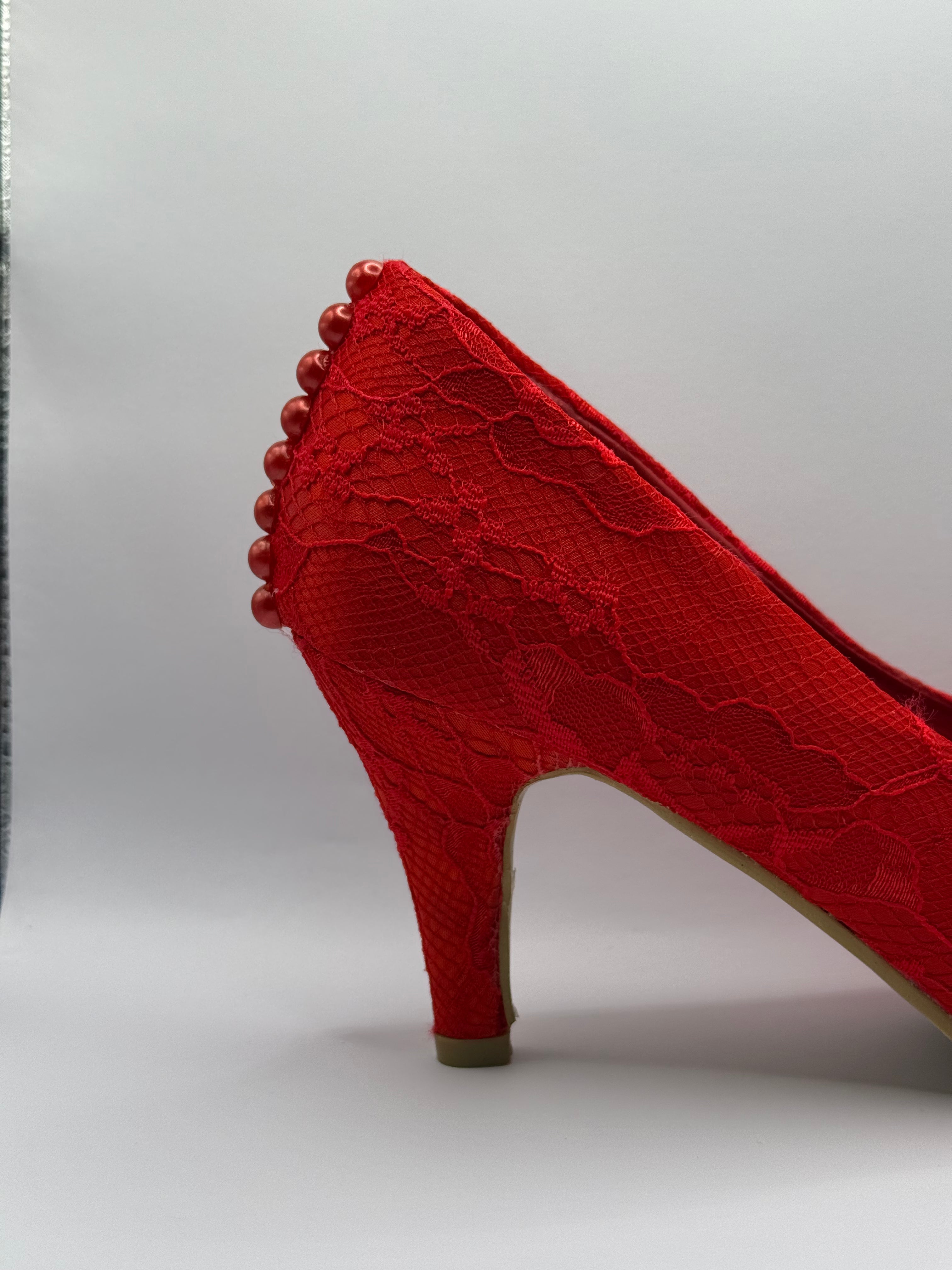 The Shoe Box Boutique Red Floral Lace Stiletto High Heels for Women