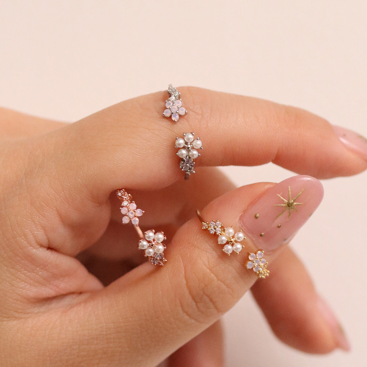 Moonstone & Pearl Flower Adjustable Ring-4