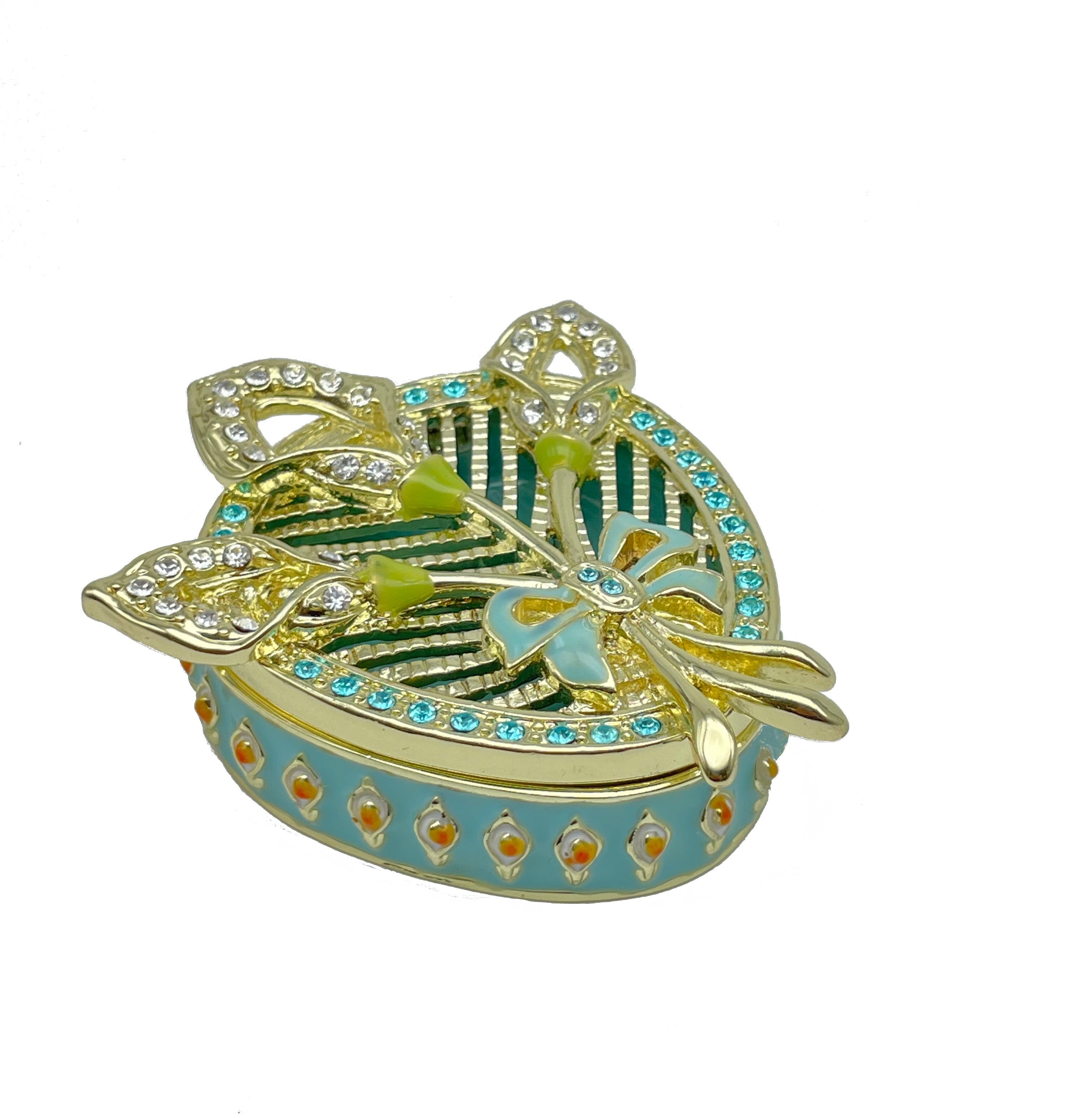 Green turquoise Beautiful Decorated Trinket Box-0