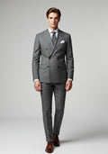 Men’s Grey Double-Breasted Wool Blend Suit-0
