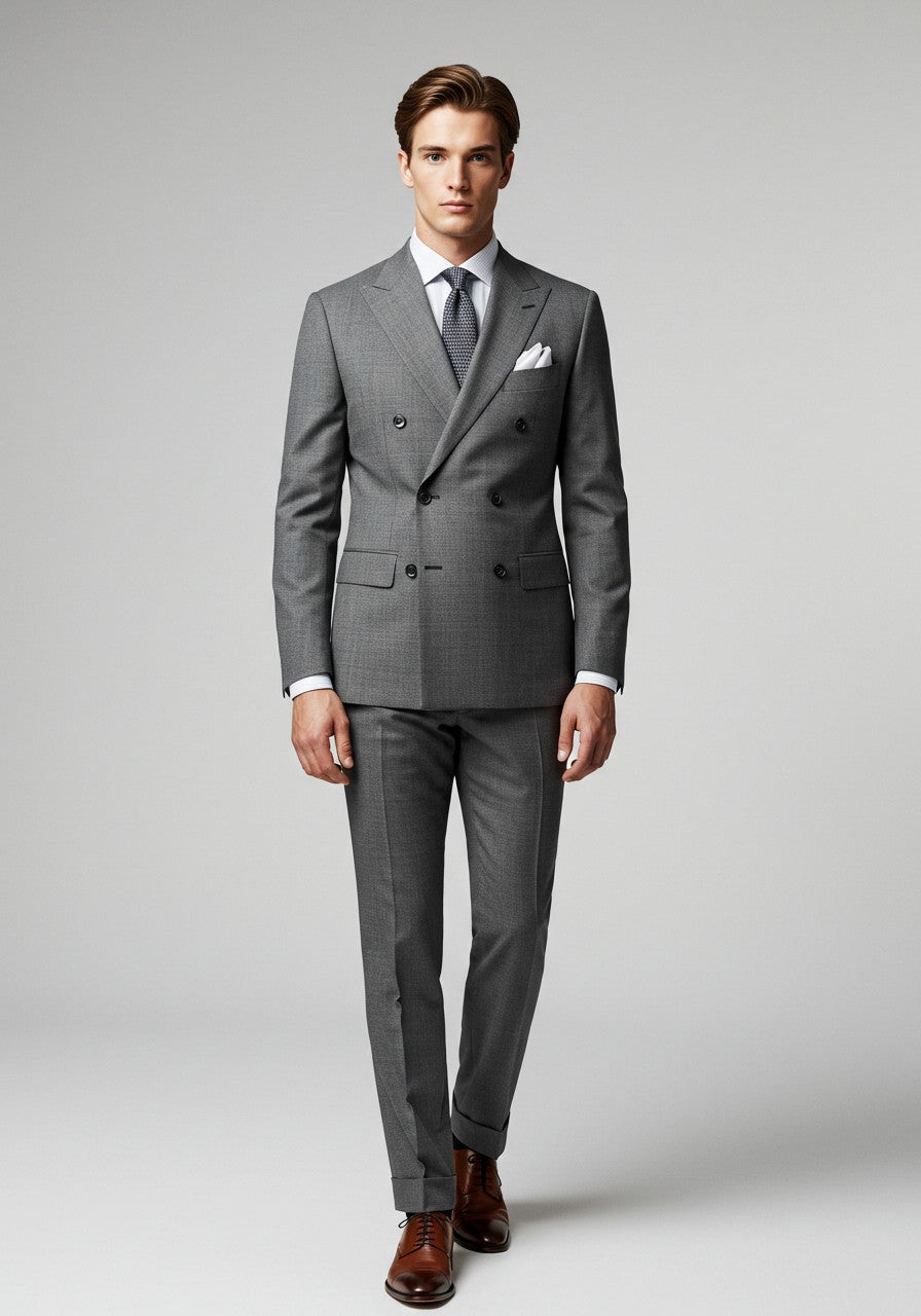Men’s Grey Double-Breasted Wool Blend Suit-0