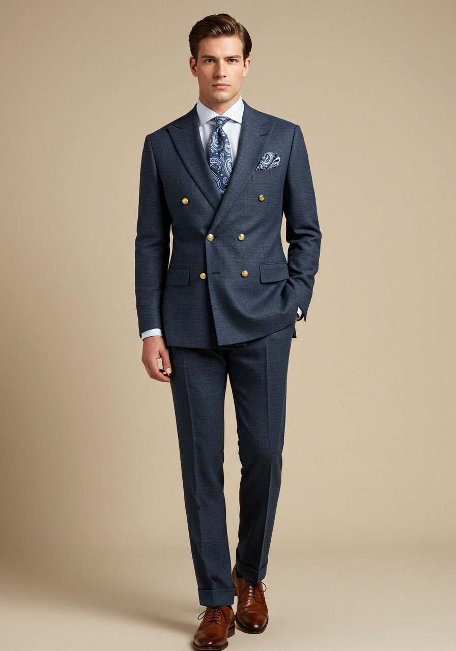 Men's Navy Birdseye Double-Breasted Suit With Gold-Tone Buttons-0